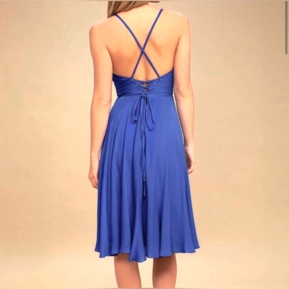 LULUS Troulos Royal Blue Lace-Up Rayon Midi Dress Size S - Picture 5 of 6